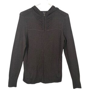 REI Coop Merino Wool Blend Full Zip Hooded Cardigan Sweater M Green Ruching